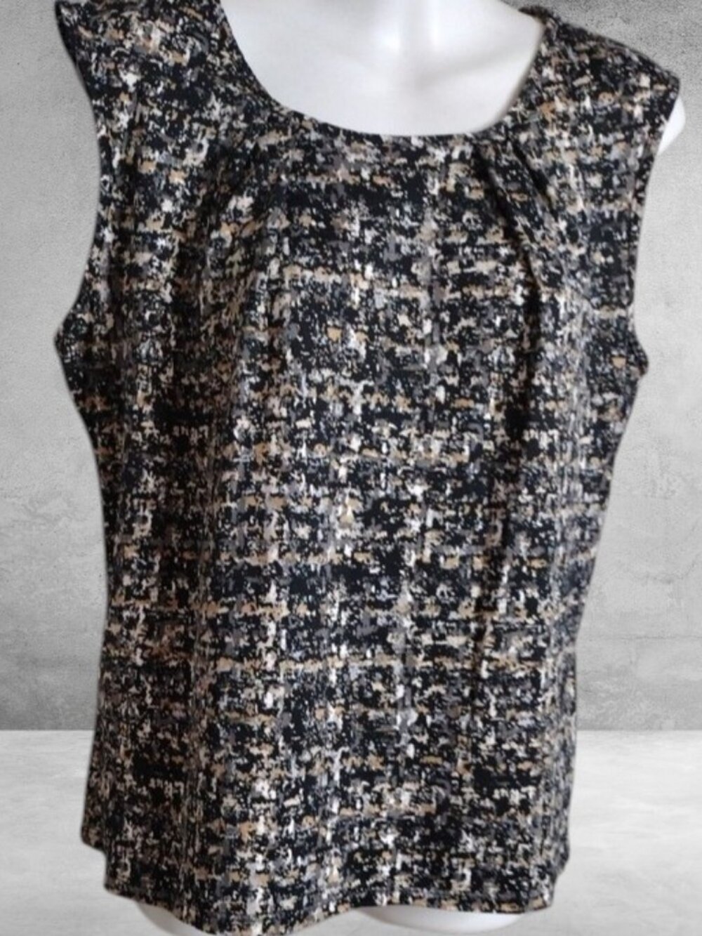 Mandy Evans Textured Black and Cream Sleeveless Women's Blouse